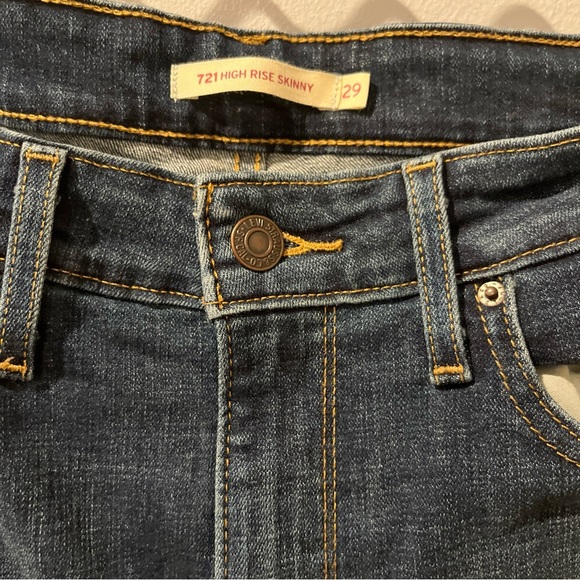 Levis Strauss 721 Jeans Womens Size 29 High Rise Skinny Denim Dark Blue - Picture 7 of 10